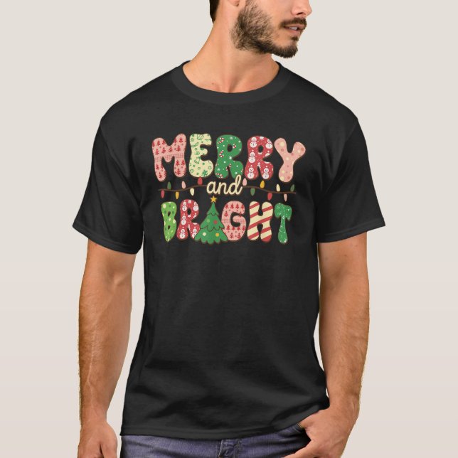Muster Merry and Bright Christmas Light Matching T-Shirt (Vorderseite)