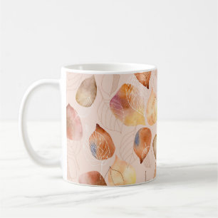 Muster mit Blätter. Grafik- und Aquarellblatt. Kaffeetasse