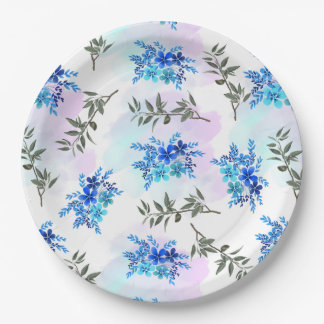 Muster mit blauem Blumenstrauß aus Blume und Blätt Pappteller