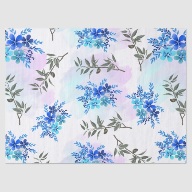 Muster mit blauem Blumenstrauß aus Blume und Blätt Seidenpapier (Vorderseite)