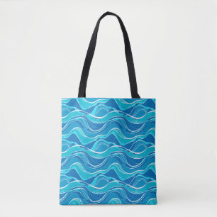 Muster mit blauen Wellen mit weißem Stammesmuster Tasche