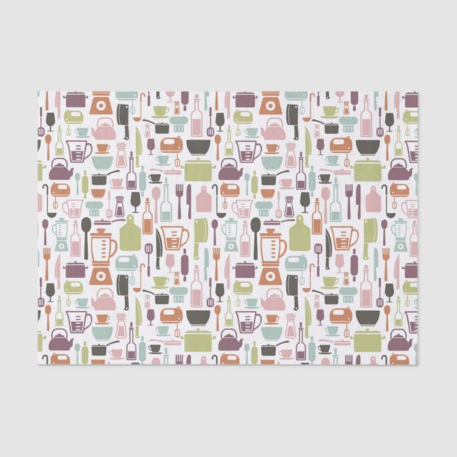 Muster mit bunten Kochsymbolen Seidenpapier (Vorderseite)