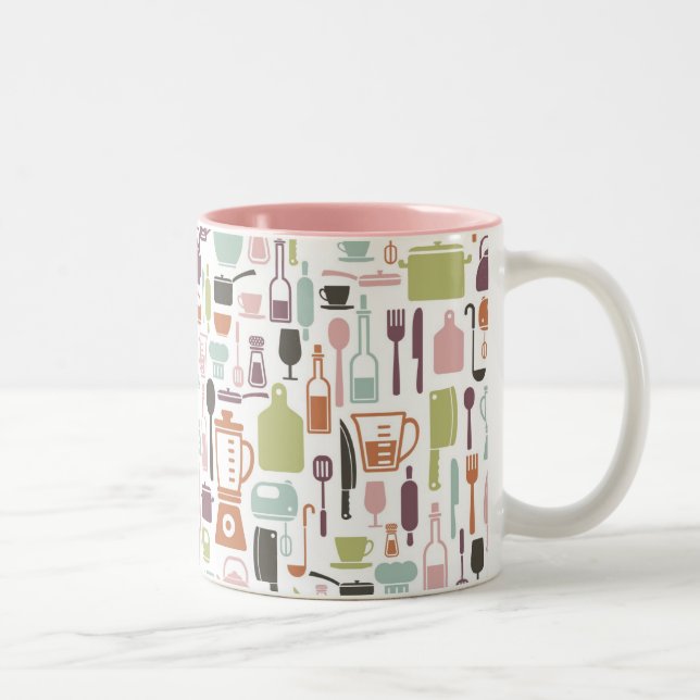 Muster mit bunten Kochsymbolen Zweifarbige Tasse (Rechts)