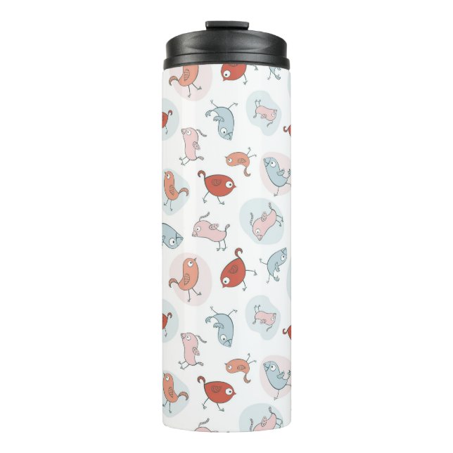 Muster mit Cartoonvögeln Thermosbecher (Vorderseite)