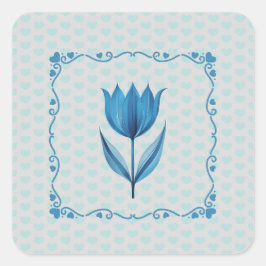 Muster mit einem blauen Tulpenaufkleber Quadratischer Aufkleber
