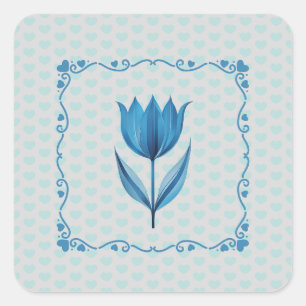 Muster mit einem blauen Tulpenaufkleber Quadratischer Aufkleber