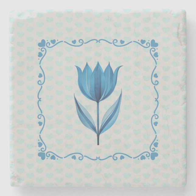 Muster mit einer blauen Tulpe  Steinuntersetzer (Vorderseite)