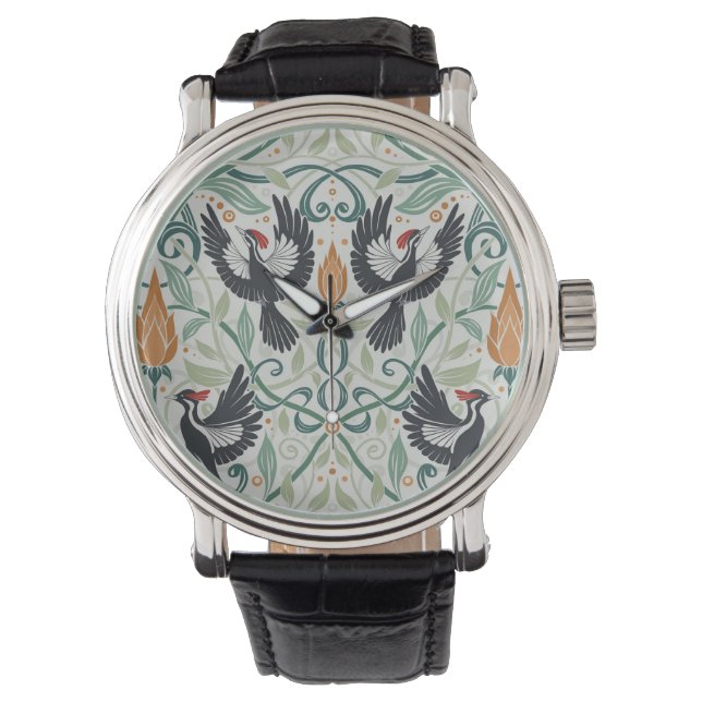Muster mit Elfenbeinspecht Armbanduhr (Vorderseite)