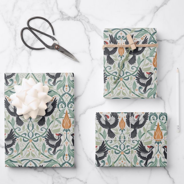 Muster mit Elfenbeinspecht Geschenkpapier Set (Vorderseite)