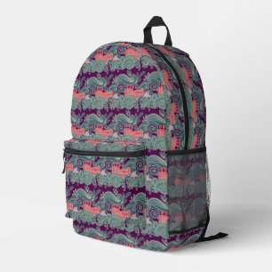 Muster mit Fisch und Lila Wellengang Bedruckter Rucksack