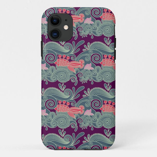 Muster mit Fischen und lila Welle Case-Mate iPhone Hülle (Rückseite)