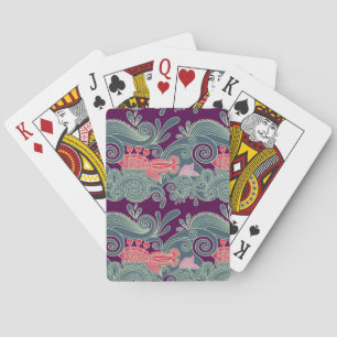 Muster mit Fischen und lila Welle Spielkarten