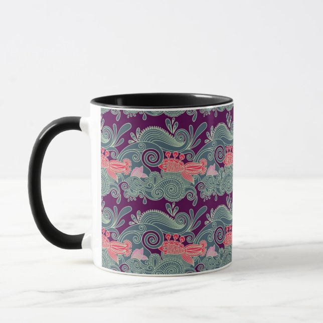 Muster mit Fischen und lila Welle Tasse (Links)