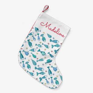 Muster mit Fischen und Starfish   addieren Ihren Kleiner Weihnachtsstrumpf