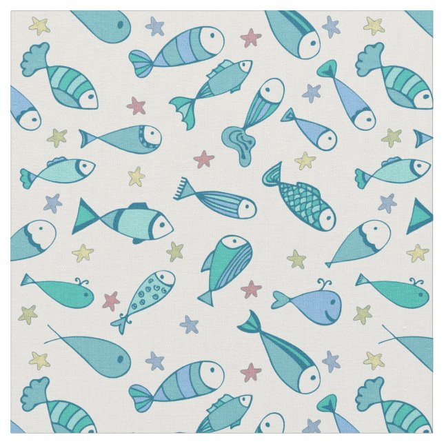 Muster mit Fischen und Starfish Stoff (Nahaufnahme)