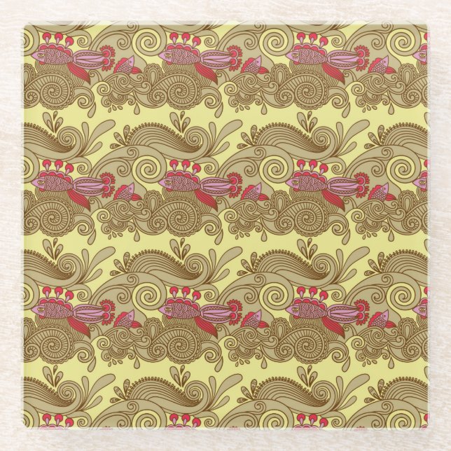 Muster mit Fischen und Welle Glasuntersetzer (Vorderseite)