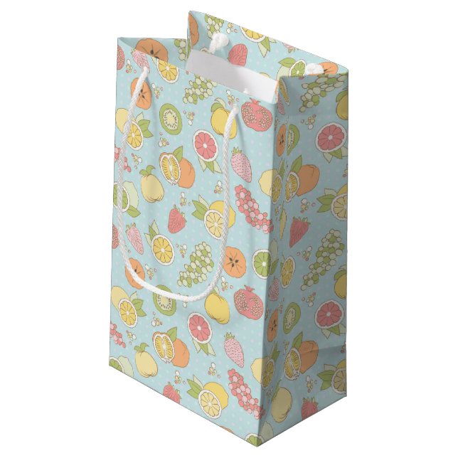 Muster mit Früchten und Beeren Kleine Geschenktüte (Rückseite Schrägansicht)