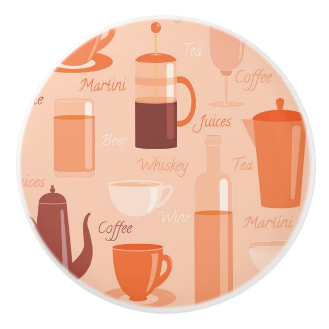 Muster mit Getränken und Text Keramikknauf (Vorderseite)