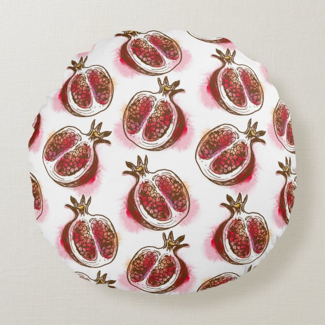 Muster mit Granatapfel Rundes Kissen (Vorderseite)