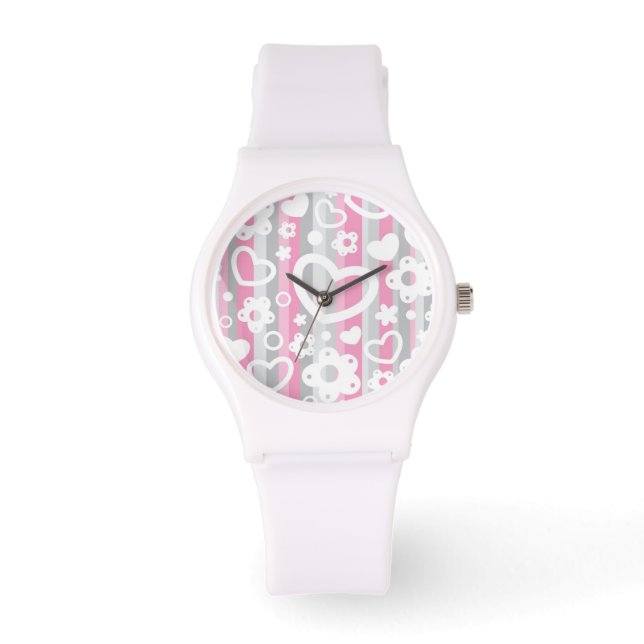 Muster mit Herz und Blume Armbanduhr (Vorderseite)