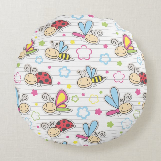 Muster mit Insekten Rundes Kissen (Vorderseite)