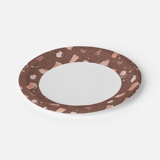 Muster mit Kaffee-bezogenen Elementen Pappteller (Schrägansicht)