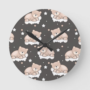 Muster mit kleinem Bär schlafend Runde Wanduhr