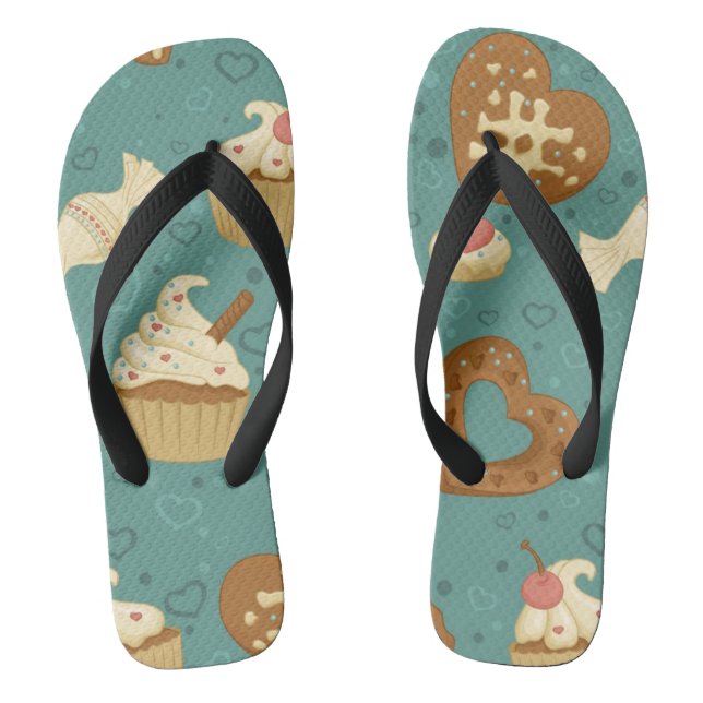 Muster mit kleinen Kuchen und Süßigkeiten Flip Flops (Fußbett)