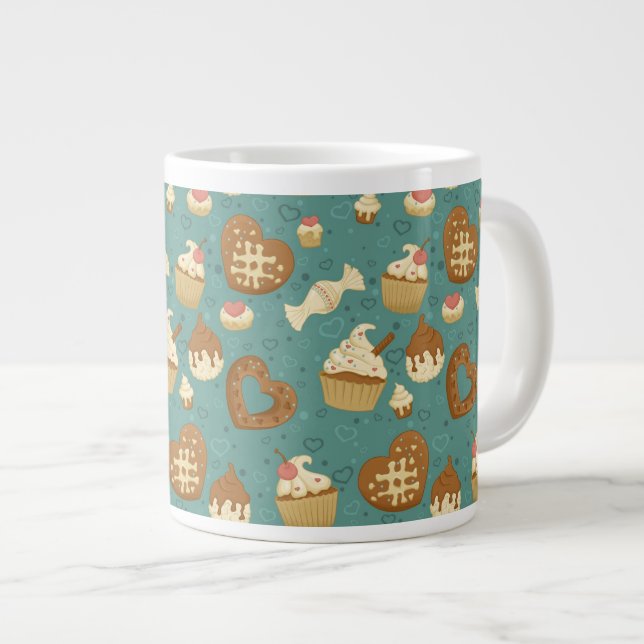 Muster mit kleinen Kuchen und Süßigkeiten Jumbo-Tasse (Vorderseite Rechts)