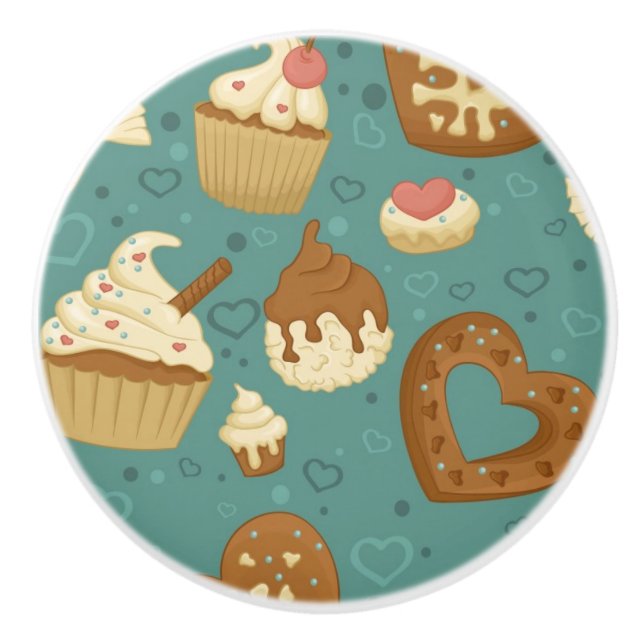 Muster mit kleinen Kuchen und Süßigkeiten Keramikknauf (Vorderseite)