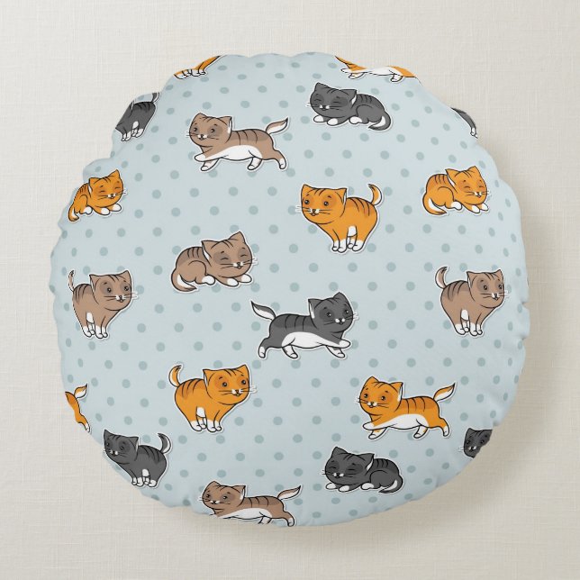 Muster mit lustigen Katzen Rundes Kissen (Vorderseite)