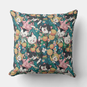 Muster mit niedlich tanzenden Katzen in Kimonos, G Kissen