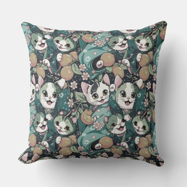 Muster mit niedlich tanzenden Kawaii-Katzen in Kim Kissen (Vorderseite)