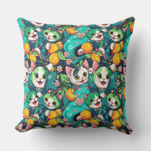 Muster mit niedlich tanzenden Kawaii-Katzen in Kim Kissen