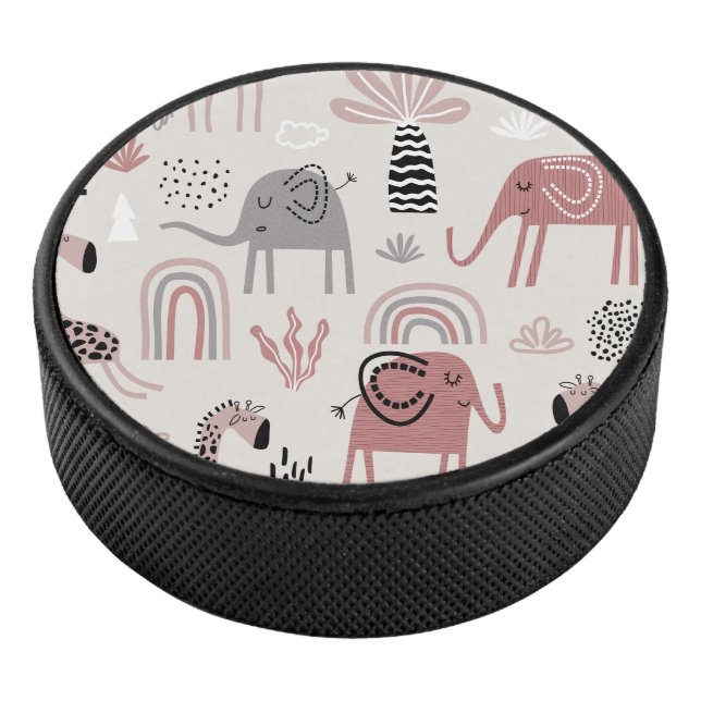 Muster mit niedlichen Elefanten und Giraffen Eishockey Puck (3/4)