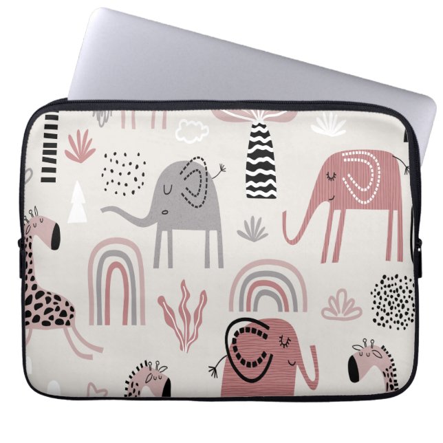 Muster mit niedlichen Elefanten und Giraffen Laptopschutzhülle (Vorderseite)