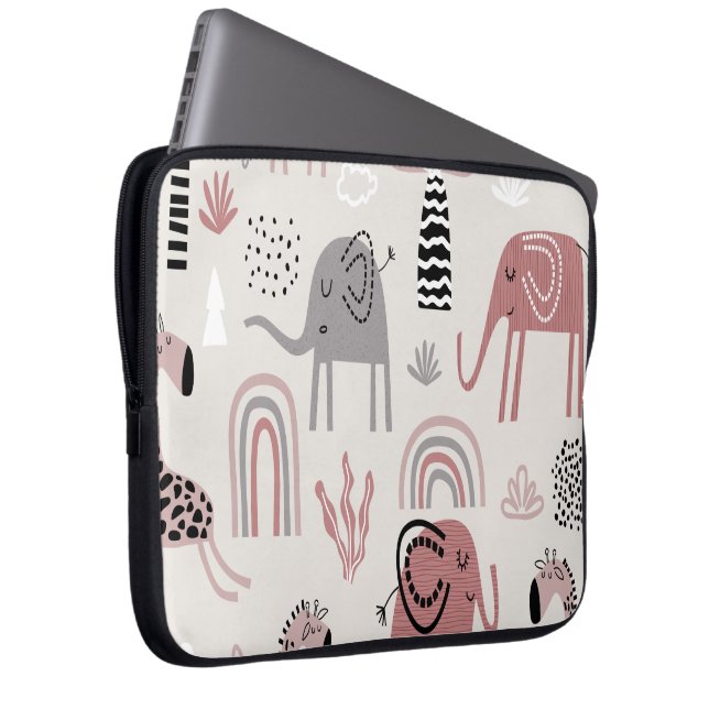 Muster mit niedlichen Elefanten und Giraffen Laptopschutzhülle (Vorne Rechts)