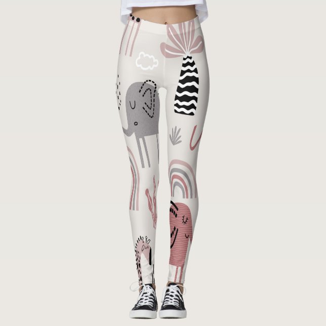 Muster mit niedlichen Elefanten und Giraffen Leggings (Vorderseite)