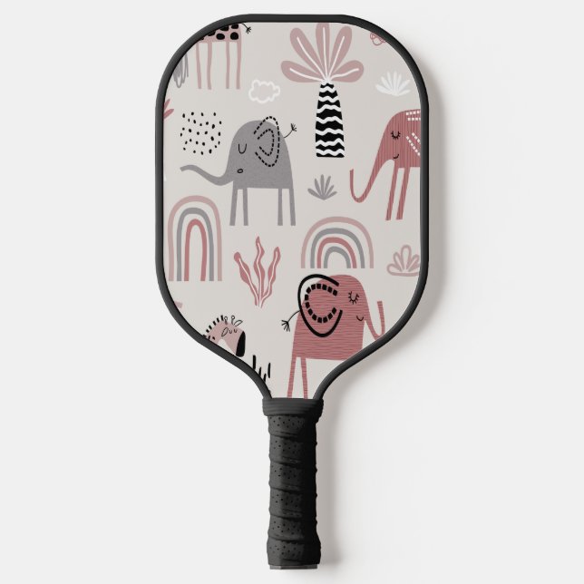 Muster mit niedlichen Elefanten und Giraffen Pickleball Schläger (Vorderseite)