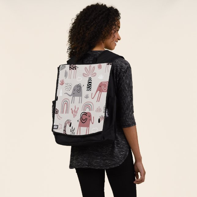 Muster mit niedlichen Elefanten und Giraffen Rucksack (Ausgewaschen)