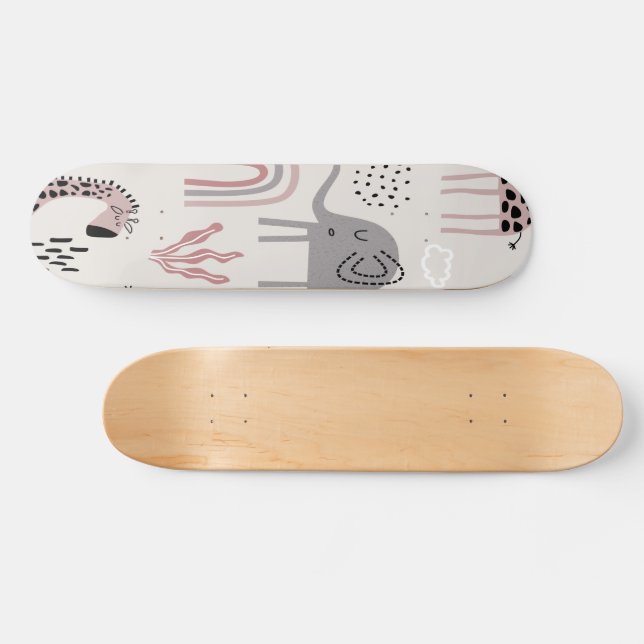 Muster mit niedlichen Elefanten und Giraffen Skateboard (Horizontal)