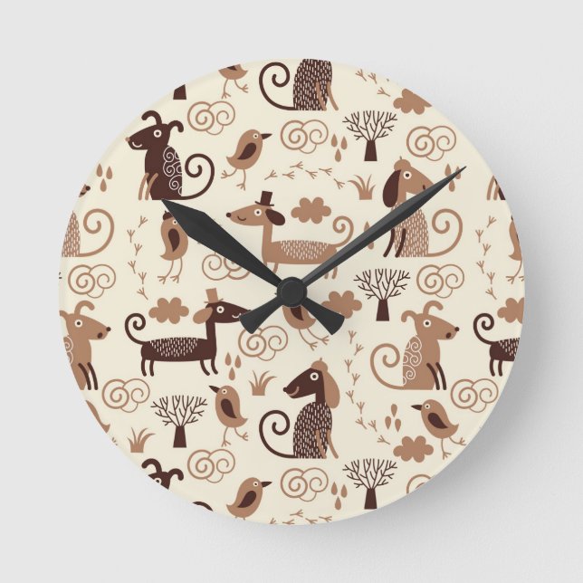 Muster mit niedlichen Hunden Runde Wanduhr (Vorderseite)