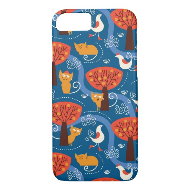 Muster mit niedlichen Katzen und Vögeln Case-Mate iPhone Hülle (Rückseite)