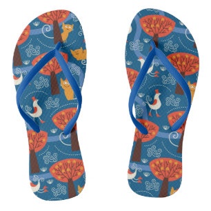 Muster mit niedlichen Katzen und Vögeln Flip Flops