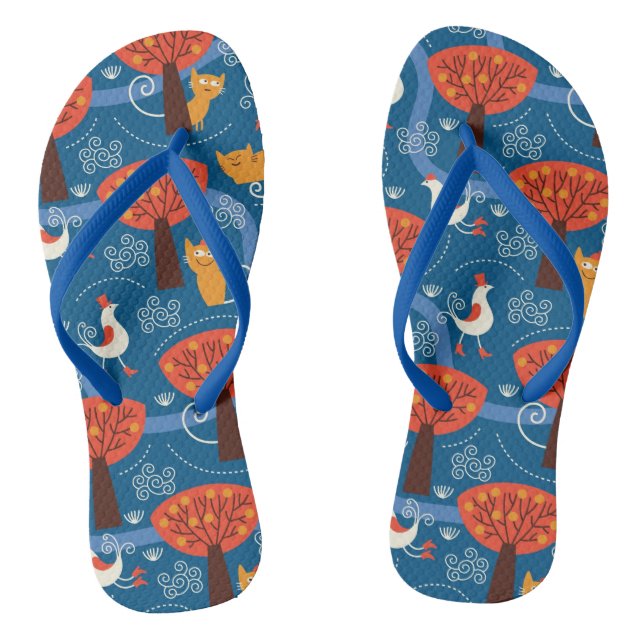 Muster mit niedlichen Katzen und Vögeln Flip Flops (Fußbett)