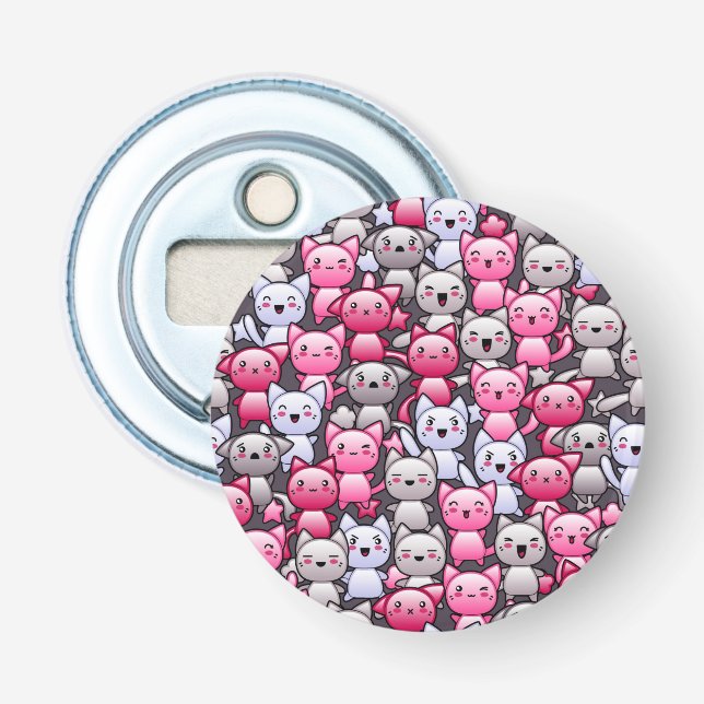 Muster mit niedlichen kawaii Gekritzelkatzen 2 Flaschenöffner (Vorderseite)