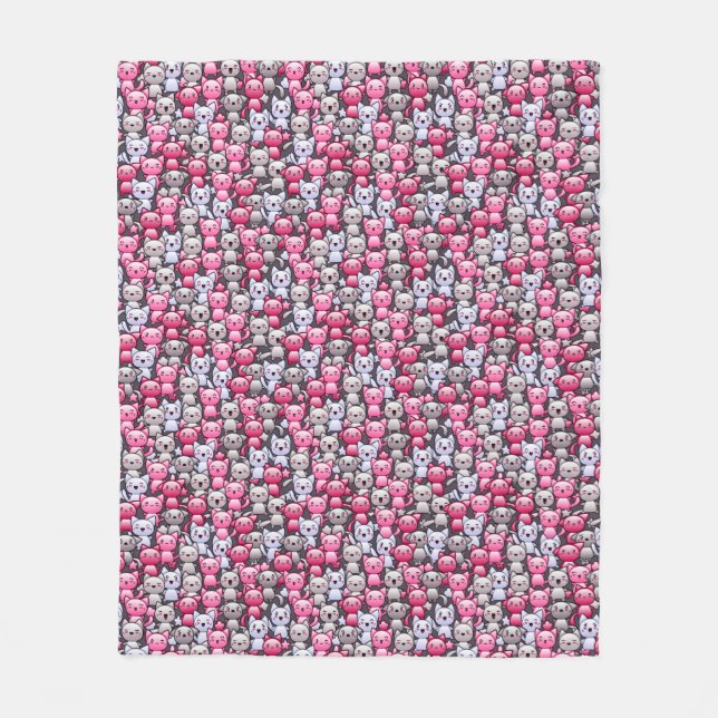 Muster mit niedlichen kawaii Gekritzelkatzen 2 Fleecedecke (Vorderseite)