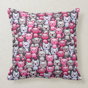 Muster mit niedlichen kawaii Gekritzelkatzen 2 Kissen