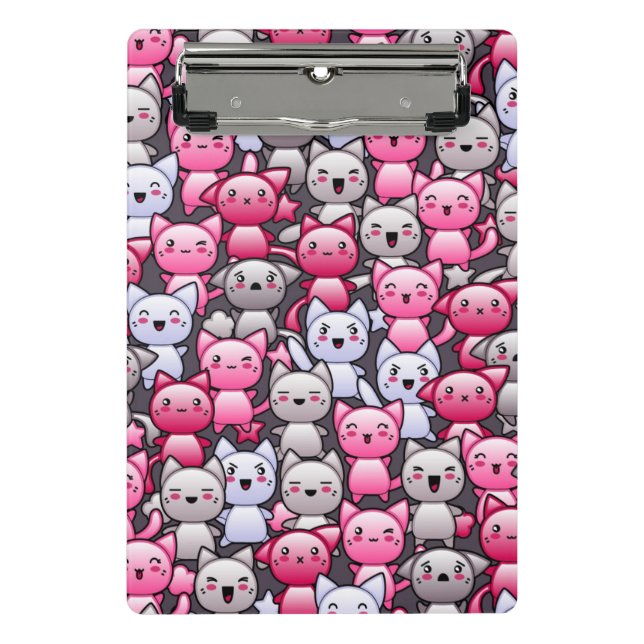 Muster mit niedlichen kawaii Gekritzelkatzen 2 Mini Klemmbrett (Vorderseite)