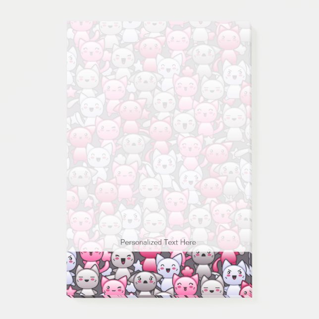 Muster mit niedlichen kawaii Gekritzelkatzen 2 Post-it Klebezettel (Vorderseite)